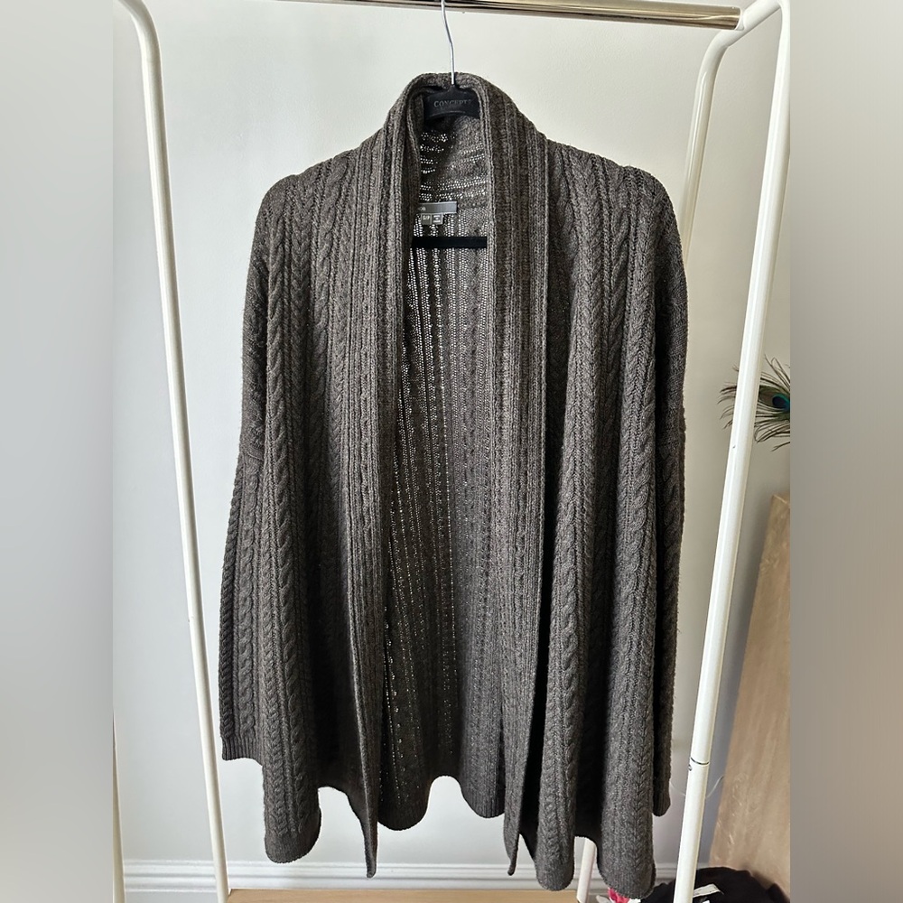 Vince brown wool blend cable knit oversized cardigan sweater w/ pockets size s